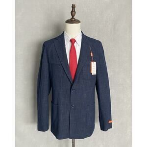 Tallia Men's 42 Long Sport Coat Vanguard Navy & Grey Textured Stretch NEW